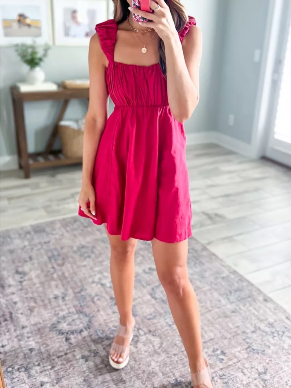 Abercrombie & Fitch Fuchsia Ruffle Strap Mini Dress